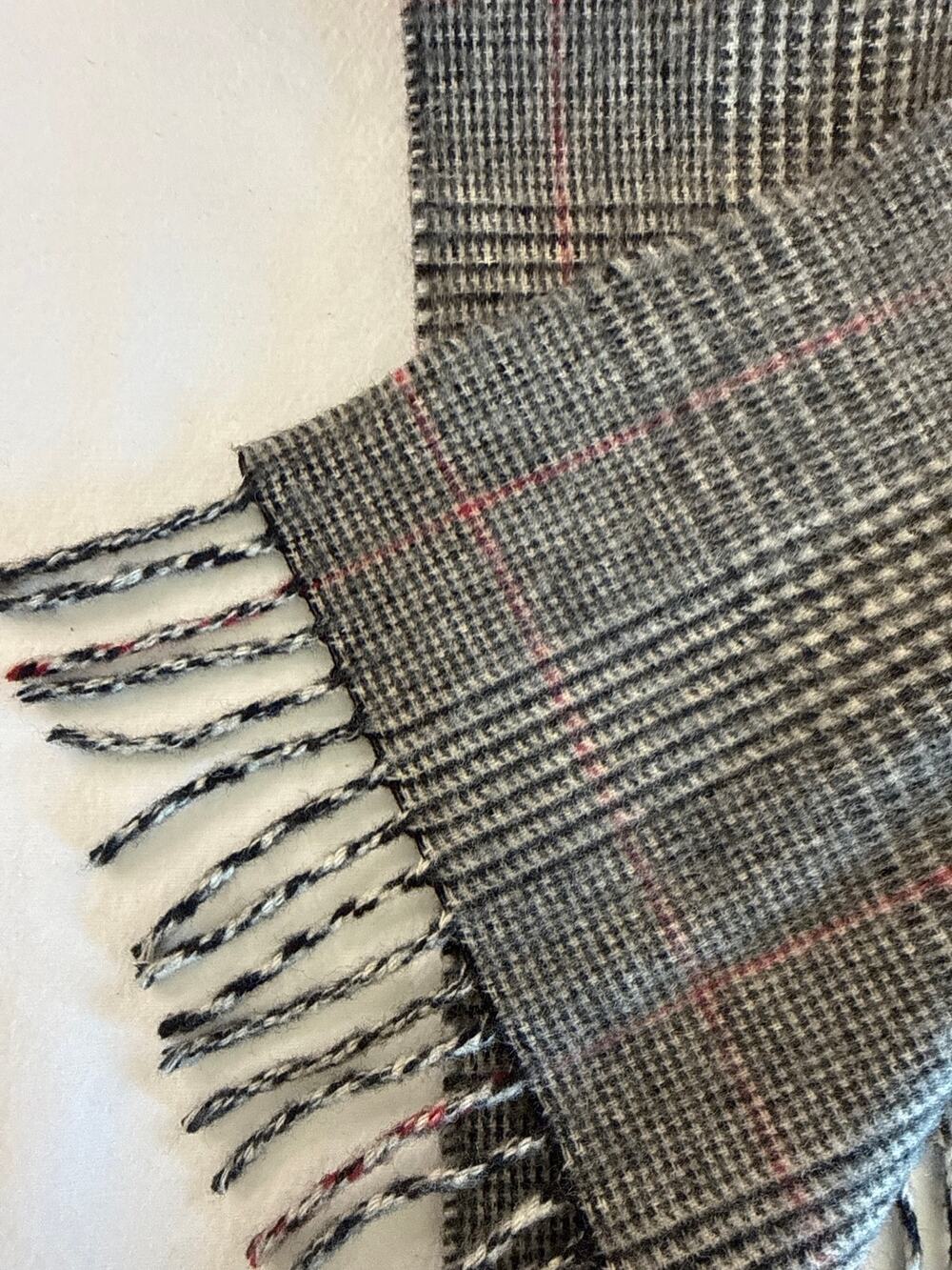 Brooks Brothers Glen Plaid Lambswool Scarf Made in Scotland Fringe Houndstooth